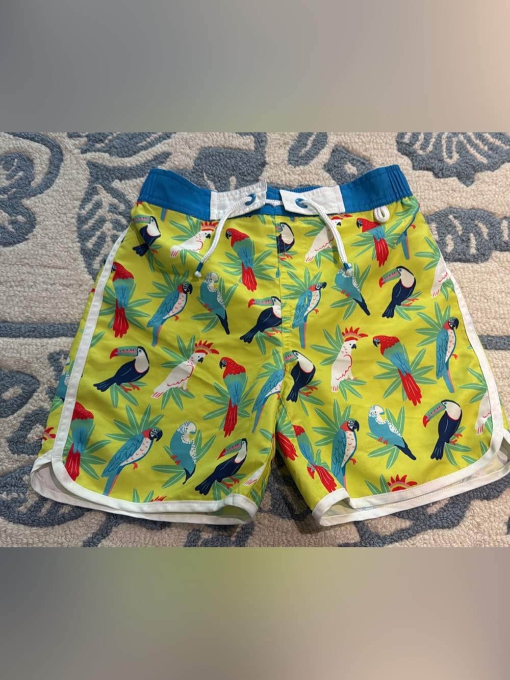 Mini Boden Kids Tropical Parrot Swim Shorts - Lime